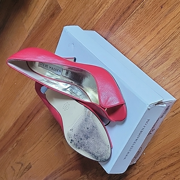 Red Steve madden suzzy leather pump heel size 7.5 - Picture 4 of 6